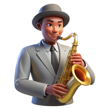 serene memorable Portrait of a soulful musician with a saxophone, smoky jazz club lighting, art deco style png