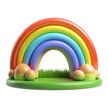 striking organic A rainbow arching over a green field, bright sunlight, vibrant colors, magical style, high quality png