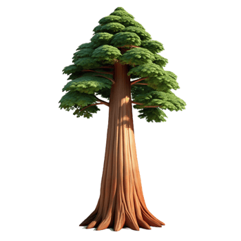 spectacular energetic art deco A giant sequoia tree towering over a forest, detailed and realistic, with dappled sunlight filtering through the branches high quality png