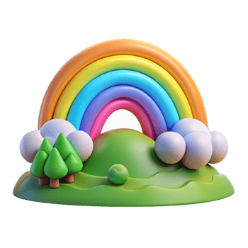 dramatic gorgeous A vibrant rainbow arcing over a green valley, after a rain shower, bright and cheerful, cartoon style detailed png