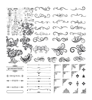 Collection of Decorative Ornaments, Flourishes and Design Elements. Corner, divider doodle, baroque vector