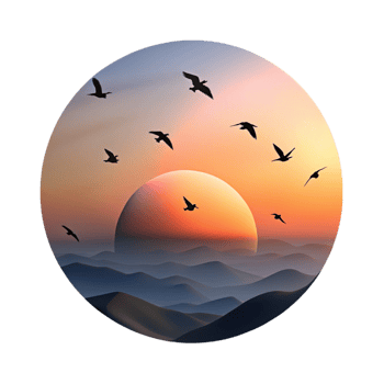 passionate sumptuous A flock of birds silhouetted against a sunset sky, minimalist style, peaceful scene genuine png