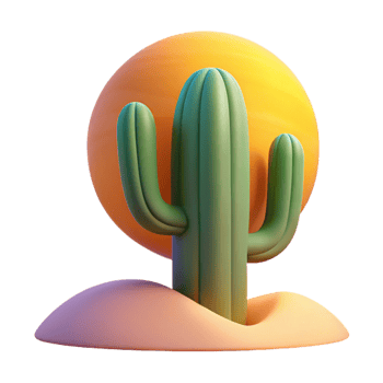 fascinating ethereal modern A desert cactus at sunset, warm light, minimalist style, bold shapes, detailed png