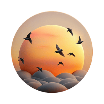 magnificent dreamy modern A flock of birds silhouetted against a sunset sky, minimalist style, peaceful scene elite png