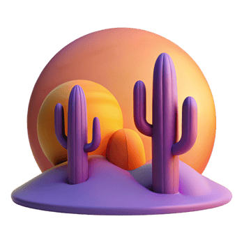 quintessential urban A desert landscape at sunset, warm orange and purple hues, cacti silhouettes, minimalist style gallery standard png