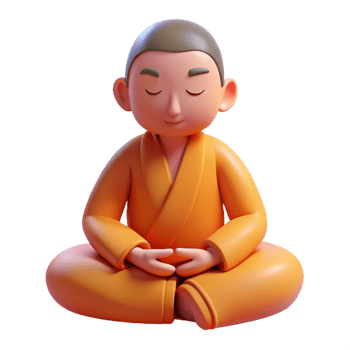 impressive iconic Portrait of a serene monk meditating, illuminated by soft, diffused light, in a minimalist style png