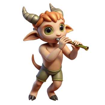 memorable bohemian A mischievous satyr playing a flute in a sun drenched forest glade, Impressionist painting style elite png