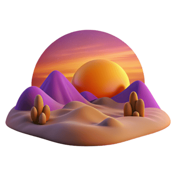 striking geometric A desert landscape at sunset, warm orange and purple hues, cinematic style 4K png