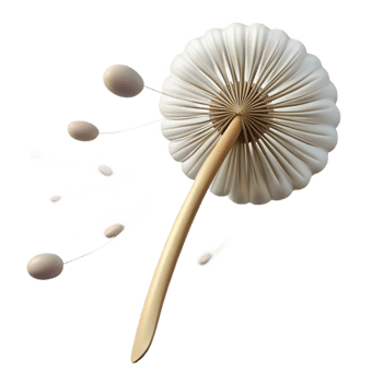 pristine sought after A single dandelion seedhead with seeds blowing in the wind, soft afternoon light, whimsical and dreamy, illustrative style png