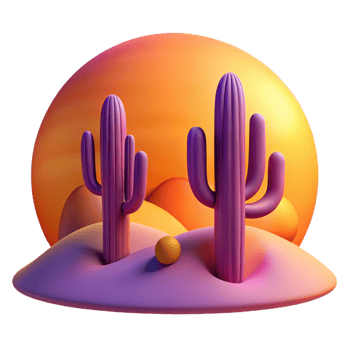 acclaimed abstract A desert landscape at sunset, warm orange and purple hues, cacti silhouettes, minimalist style crisp png