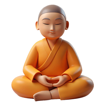 vibrant iconic Portrait of a serene monk meditating, illuminated by soft, diffused light, in a minimalist style png