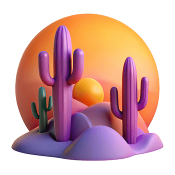 captivating organic A desert landscape at sunset, warm orange and purple hues, cacti silhouettes, minimalist style detailed png