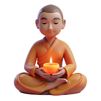 romantic elegant Portrait of a serene monk meditating in a lotus position, illuminated by the soft glow of candlelight authentic png