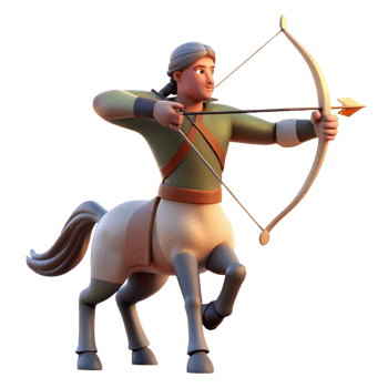 immaculate energetic art deco A stoic centaur archer aiming at a distant target, sunset lighting, realistic style crisp png