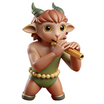 iconic art deco A mischievous satyr playing a pan flute in a sun drenched forest glade, Impressionist style, soft focus genuine png