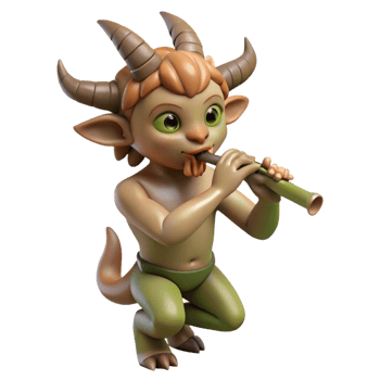 joyful pristine A mischievous satyr playing a flute in a sun drenched forest glade, Impressionist painting style perfect clarity png