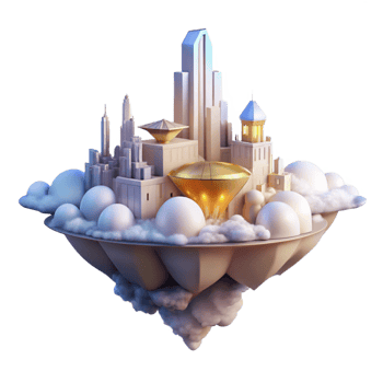 pristine energetic urban A floating city amongst the clouds, ethereal light, fantasy style, dreamy, 4K png