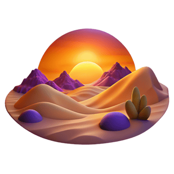 iconic renaissance A desert landscape at sunset, warm orange and purple hues, cinematic style high resolution png