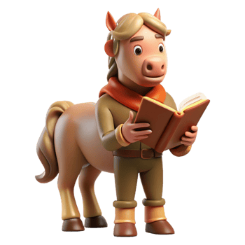 vibrant notable A wise old centaur reading a leather bound tome in a sun drenched glade. Warm, natural lighting, classical realism style png