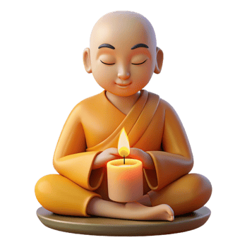 nostalgic alluring Portrait of a serene monk meditating in a lotus position, illuminated by the soft glow of candlelight premium png