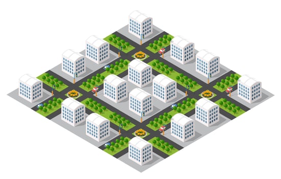 Isometric city with buildings and trees25 vector