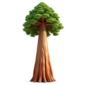mesmerizing melancholic impressionist A giant sequoia tree reaching towards the sky, majestic and imposing, realistic style, dappled sunlight impeccable png