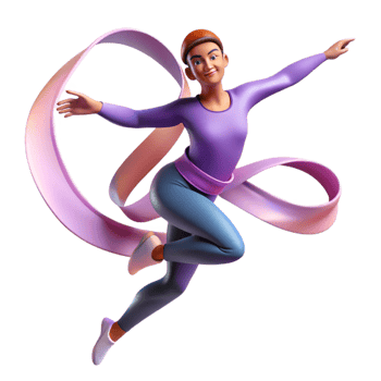 calm glorious Portrait of an energetic dancer with flowing ribbons, stage lighting, contemporary dance style professional png