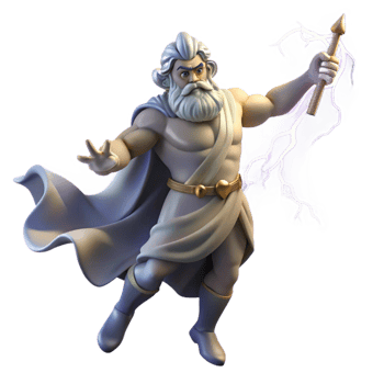 harmonious gorgeous A powerful Zeus hurling a thunderbolt from Mount Olympus, lightning illuminating the scene, dramatic and powerful, fine detail png