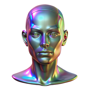 reflective mesmerizing A holographic projection of a human face, glitching and distorting. Glitch art style. Digital lighting 4K png