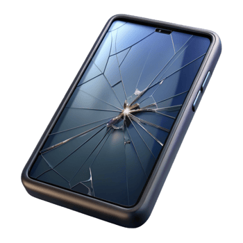 splendid inspired A broken smartphone with a cracked screen, revealing its internal components, dark and gritty style png
