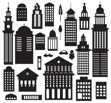 City skyline illustration set icon vector