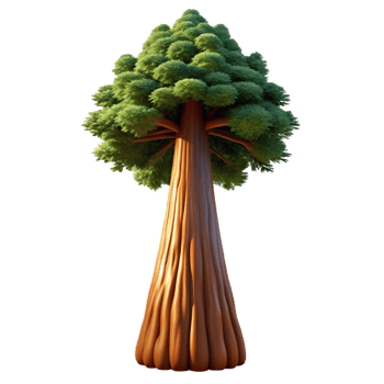 reflective mesmerizing A giant sequoia tree, viewed from below, dappled sunlight, photorealistic style artisan png
