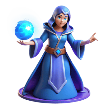 serene unparalleled A powerful sorceress summoning a crackling ball of arcane energy, vibrant blue lighting, art deco style png