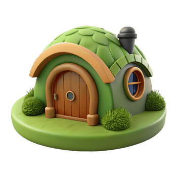 calm fascinating A hobbit hole built into a hillside, round green door, moss covered roof, charming, whimsical, storybook illustration, genuine png