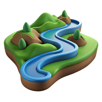 standout tropical A winding river flowing through a valley, aerial view, landscape photography, serene style, flawless png