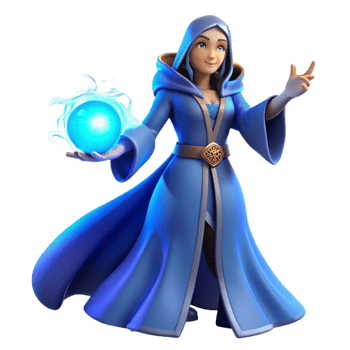 distinguished futuristic A powerful sorceress summoning a crackling ball of arcane energy, vibrant blue lighting, art deco style high quality png