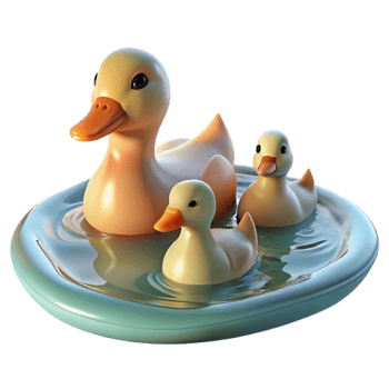 dramatic fascinating A family of ducks swimming in a tranquil pond, ripples spreading across the water s surface, illuminated by soft, diffused light. Impressionistic style, pastel colors 4K png