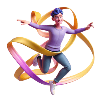 extraordinary reflective elegant Portrait of an energetic dancer with flowing ribbons, stage lighting, contemporary dance style artisan png