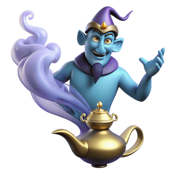 fascinating surreal A powerful djinn emerging from a magic lamp, swirling smoke, mysterious and powerful, comic book style impeccable png