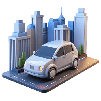 celebrated minimalist A self driving car navigating a busy city street, realistic lighting, modern style handcrafted png