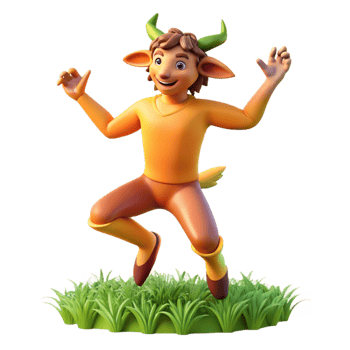 spectacular creative A playful satyr dancing in a sun drenched meadow, vibrant lighting, Impressionist style precision png