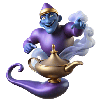 gorgeous joyful modern A powerful djinn emerging from a magic lamp, swirling smoke, mysterious and powerful, comic book style precision png