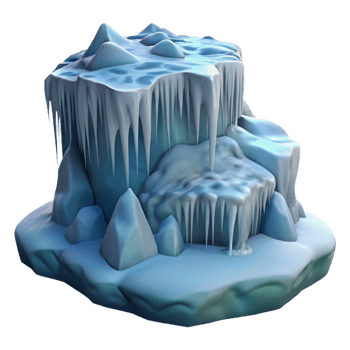 dramatic beautiful A frozen waterfall in winter, cold light, minimalist style, icy textures, masterfully captured png