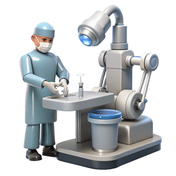 enchanting unparalleled A robotic surgeon performing a delicate operation, intricate instruments, sterile, bright lighting, photorealistic style png