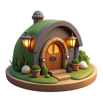 extraordinary inspired A cozy, hobbit hole style home built into a hillside, warm and inviting lighting, whimsical and charming style png