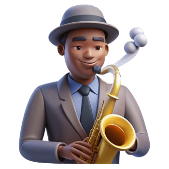 extraordinary romantic tropical Portrait of a soulful musician with a saxophone, smoky jazz club lighting, art deco style premium png