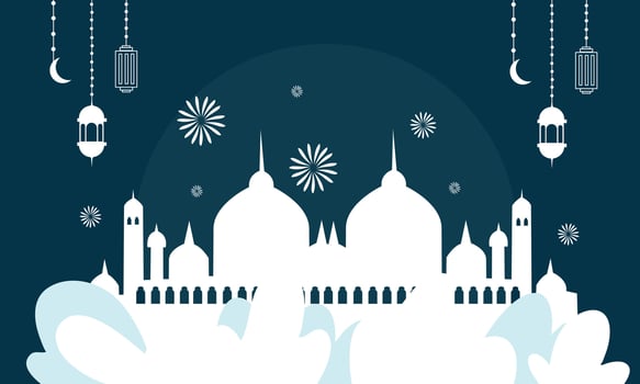 Islamic mosque with lanterns and stars on a blue background vector