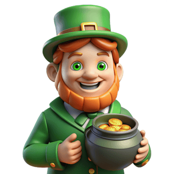 enchanting sought after Portrait of a mischievous leprechaun with a pot of gold, forest lighting, fairytale style png