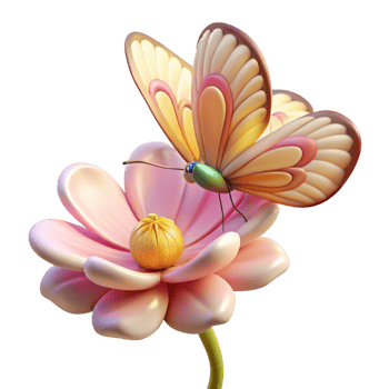 dynamic alluring A delicate butterfly landing on a flower, soft, diffused light, macro photography style 4K png