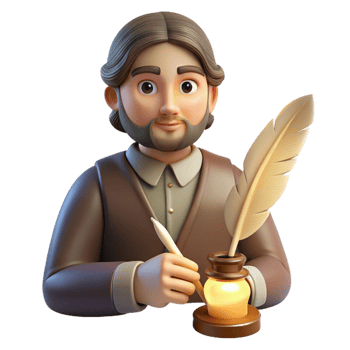 elegant renaissance Portrait of a thoughtful writer with a quill, warm lamplight, vintage style artisan png